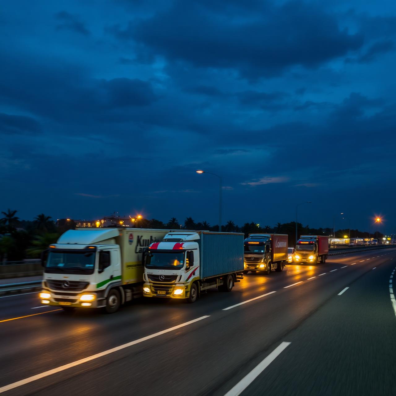 Haulage trucks at dusk